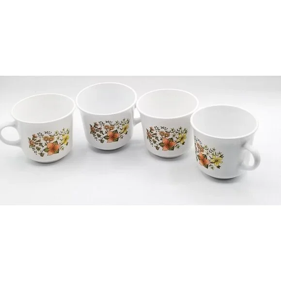 1970s Corelle Corning Indian Summer Coffee Mug Cup Floral Set of 4 - Picture 4 of 9